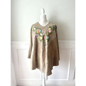Vintage Leather Embroidered Poncho Cape One Size Queen of Capes